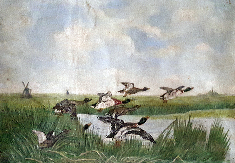 schilderij weiland eenden